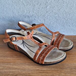 ABEO Basha Sandals Women 9 N Brown Leather Wedge Slingback Comfort Shoes Walking